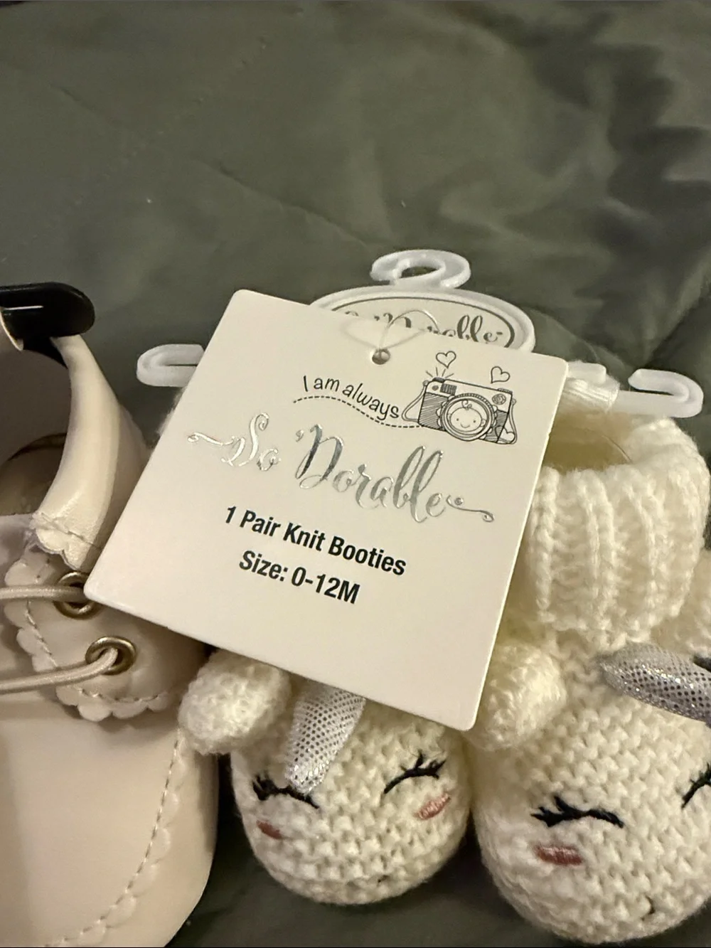 Vince Camuto Cream Baby Moccasins with Scallop Trim and Lace booties
